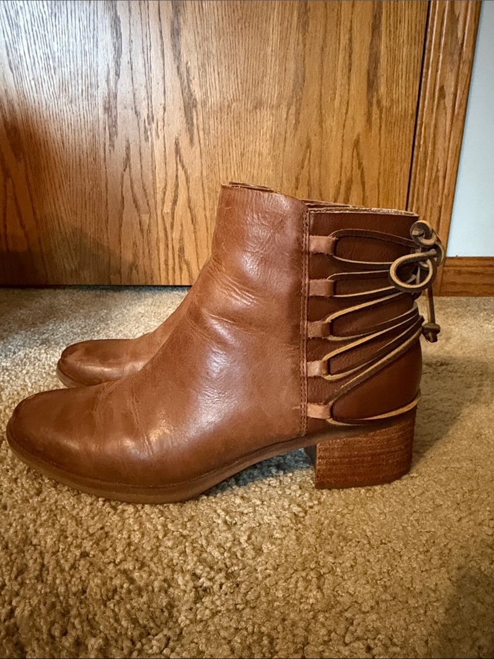 Brown Women's Leather Ankle Boots with Back Strap Detail